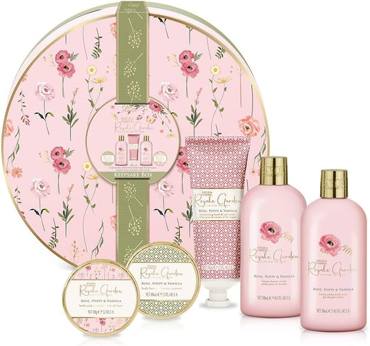 Baylis & Harding Royale Garden Rose, Poppy & Vanilla Luxury Hat Box Gift Set (Pack of 1) - Vegan Friendly